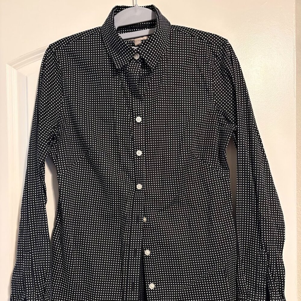 Banana Republic Button Down Shirt Fitted Black Pindots Sz 6 EUC